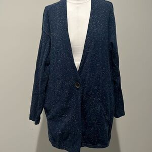 J JILL blue speckled cardigan sweater. One button closure. XL